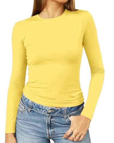 Image of Abardsion Women's Slim Lightweigh Long Sleeve T Shirts | Fall Clothes 2026 Casual Basic Crewneck Going Out Crop Tops Y2K