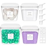 Lifewit Contenedor Detergente Polvo, Lavanderia Organizador, Pastillas Lavadora Caja de Almacenamiento de Plástico, Contenedores para Baño, Dispensador Detergente Lavadora, 2700 ml×3+4500 ml, 4 Piezas