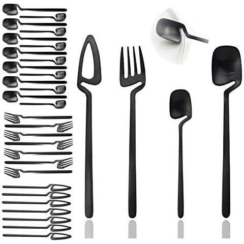 JASHII Flatware Set 32-piece Silverware Set Matte Finished Cutlery Set Service for 8 Include Knife/Fork/Spoon/Coffee spoon Dishwasher Safe (Black) Cover