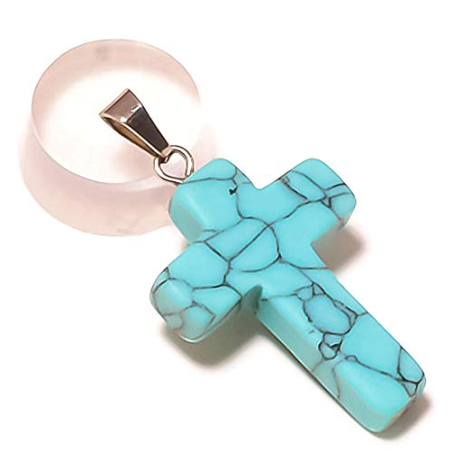 13.45 Cts Blue Turquoise Beads Gemstone Handmade Small Cross Pendant Beaded Jewelry