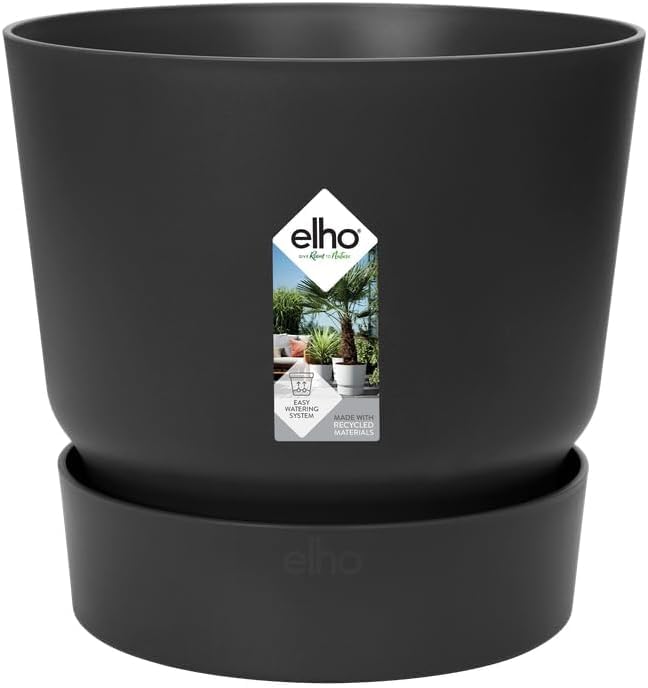 caprican Greenville Round Plant Pot | Indoor & Outdoor Flower Pot | 100% Recycled Plastic | Stylish Black Planter Pot | Living Black Ø 30 cm
