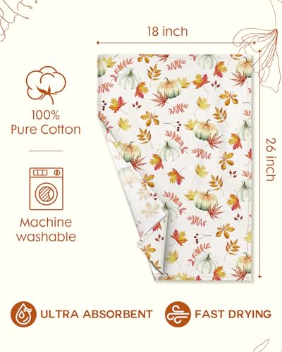 Image of Miss Adola 150GSM Flour Sack Kitchen Towels Set of 2, Pumpkin Leaf | 18 inchx26 inch, Lightweight, Lint-Free, Pure Cotton, Decorative, with Hanging Loop, Absorbent, Softer after Wash, Giftable Package