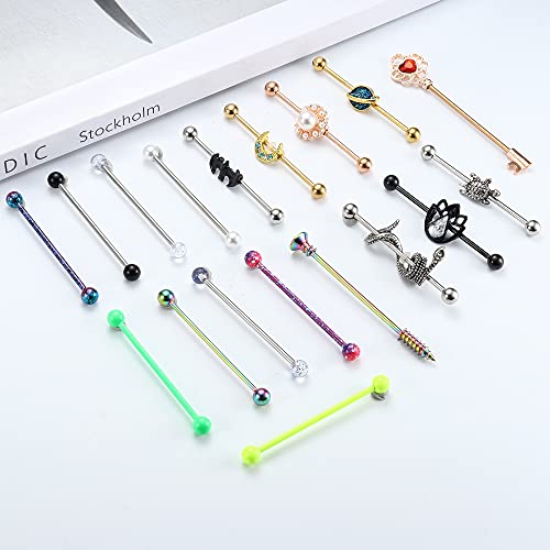 Drperfect Industrial Earrings Industrial Piercing Jewelry 14G Surgical Stainless Steel Industrial Barbell For Women Men Snake Industrial Piercing Bar Cartilage Body Piercing Jewelry 38Mm #TOP4