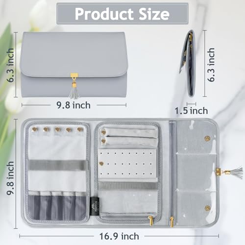MATEIN Jewelry Travel Organizer for Women, Tangle Free Portable Leather Jewelry Storage Roll Bag Envelope Clutch, Waterproof Lightweight Jewelry Case Holder for Necklaces, Rings, Earrings, Bracelets
