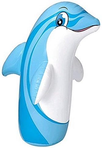 SLYTEK 3D Bop Hit Me Punching Inflatable Blow Up Bopper Power Bag with Water-Weighted Base for Kids Children-Dolphin
