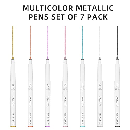 Image of REALIKE Metallic Pens for Cricut Maker 3 /Maker 4 /Maker /Explore 3 /4 /5 /Air 2 /Air, Multicolor Marker Pens Set of 7 Pack Drawing Coloring Pens Compatible with Cricut Machine (1.0 Tip)