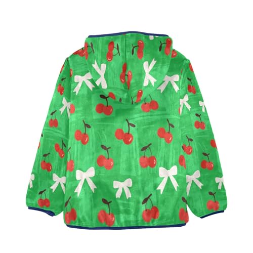 Cherry Bow Green Background Pattern Toddler Fleece Jacket Girl Boys Hooded Fleece Jacket Coat2