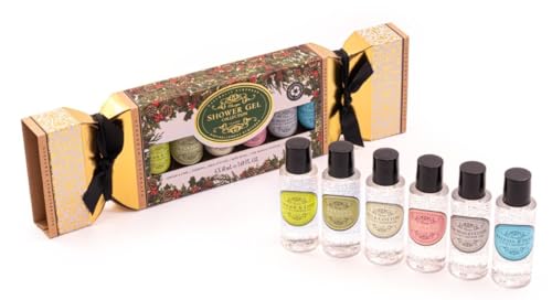 Naturally European Mini Shower Gel Collection Cracker, Includes Ginger and Lime, Verbena, Milk Cotton, Rose Petal, Oak Moss and Vetiver and Freesia and Pear, 6 x 50ml