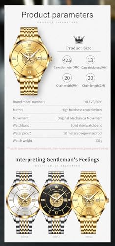 Image of OLEVS Automatic Watches for Men Diamond Skeleton Mechanical Tourbillon Self Winding Luxury Dress Wrist Watches Calendar Luminous Waterproof