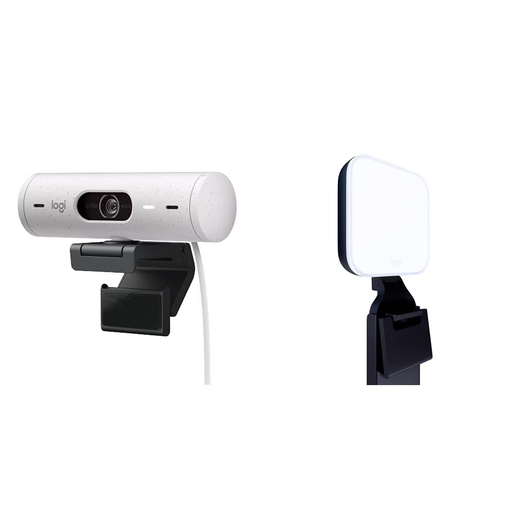 Logitech Litra Glow Premium Lumière LED Streaming avec TrueSoft + Brio 500 Webcam HD avec Expo Auto, Cadrage Auto, Mode ’Show’, Compatible Microsoft Teams, Google Meet, Zoom - PC/Mac - Blanc