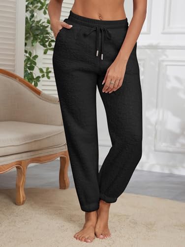 Famulily Womens Winter Sherpa Fleece Sweatpants Drawstring Waist Joggers Pants Thick Thermal Trousers with Pockets3