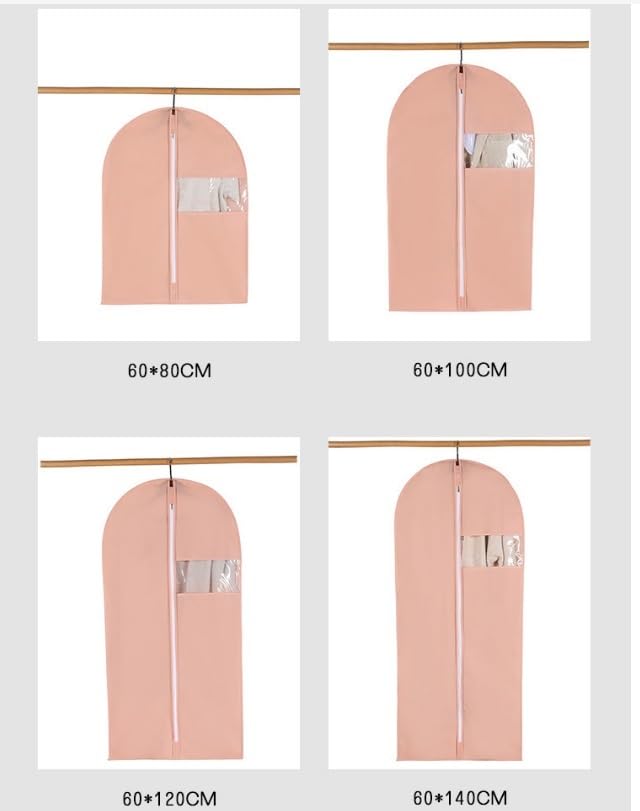 Habrur Clothes Cover 5 Pack Foldable Garment Bag with Clear Window Garment Bag for Travel Closet Suit Bags (Color : Pink, Size : 60 * 120cm)2