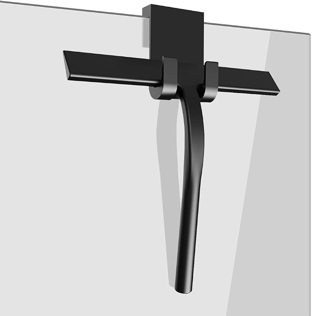 Silicone Shower Squeegee with hook Streak-free Squeegee with Low Pressure Window Squeegee with stainless steel Core Window Wiper Shower Wiper for Shower Bathroom Mirror Glass Cleaning Tiles (Black, M)