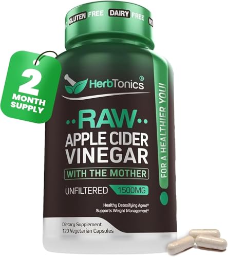 Image of Herbtonics Apple Cider Vinegar Capsules 1500mg with Mother - Triple Strength Formula for Weight Loss | Detox & Sugar Control | Metabolic Support & Digestion - USA Brand - 120 Vegan Capsules