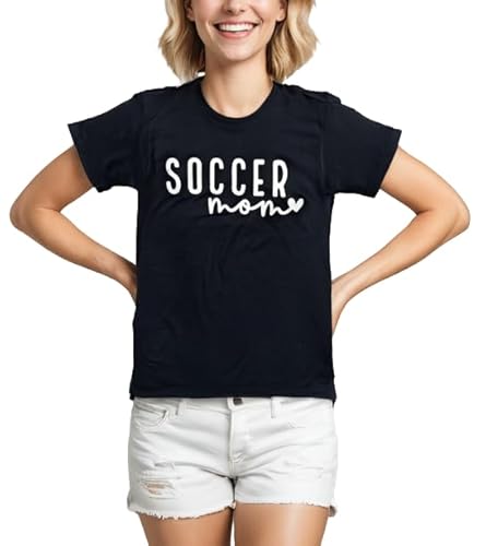 Game Day Shirts Women Soccer Mom Volleyball Graphic Tee Cotton Short Sleeve Gift Sports Mothers T-Shirt (Soccer Black Med)