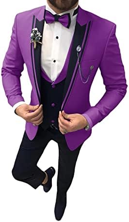 Men's 3 Piece Suit Tuxedo for Men Purple Suit for Men Wedding Suit for Men Slim Fit Suit Men's Tuxedo Suit,S