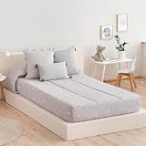 Lanovenanube Edredón Ajustable para dormitorios Juveniles e Infantiles, Camas Nido y literas, Muy cómodo y fácil de Utilizar. Medida para Cama de 90. Modelo Estampado Noche Beig
