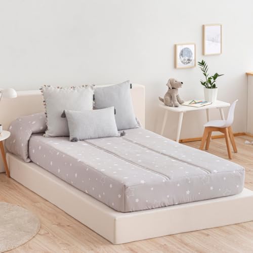 Lanovenanube Edredón Ajustable para dormitorios Juveniles e Infantiles, Camas Nido y literas, Muy cómodo y fácil de Utilizar. Medida para Cama de 90. Modelo Estampado Noche Beig