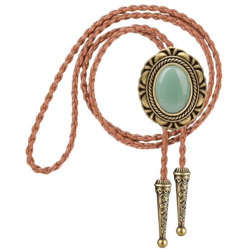 Image of Jeilwiy Bolo Tie for Men Western Cowboy Tie Necklace Gold Bolo Tie Leather Necktie Halloween Tie Accessories for Women
