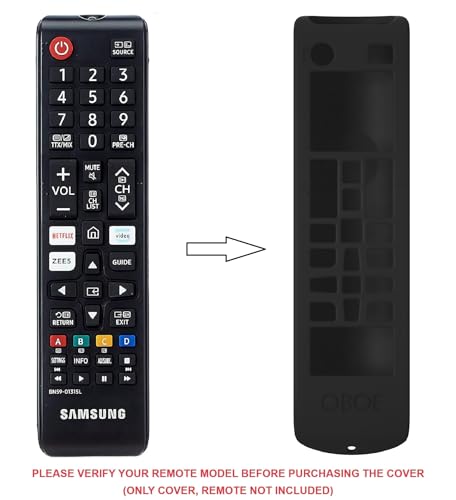 Image of OBOE Silicone TV Remote Cover for Samsung Smart TV Remote BN59-01315, Black | Compatible with Foxsky TV, Compatible with X Electron TV, Protective Case with Lanyard, Remote Not Included