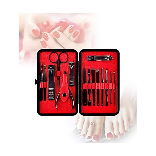 NUB'S Manicure Set, Manicure kit for women, Pedicure kit 16 in 1 Nail Scissors Grooming Kit with Black Leather Travel Case, Red