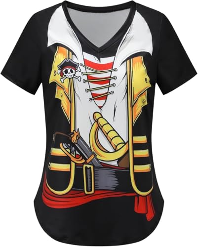 Eymitory Womens Pirate Costume Funny Pirates T-Shirt Cruise Shirts Accessories Halloween T Shirts