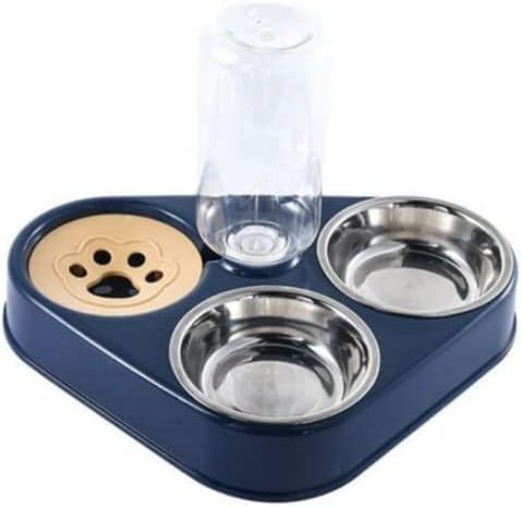 Feeding Bowls for Cats,3 in 1 Stainless Steel Double Cat Bowl,Removable Cat Food Bowls with Automatic Water Dispenser,Double Feeding Bowl Small and Medium Cats and Dogs
