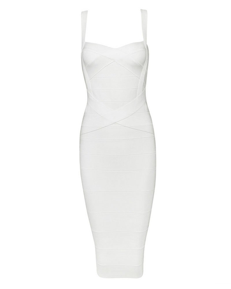 Robe bandage mi-mollet de soirée extensible ajustée pour femme
