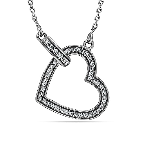 Image of TRUESILVER ACPL 925 Sterling Silver BIS Hallmarked Rhodium-Plated Sparkling Cubic Zirconia Open Heart Pendant Cable Link Chain Necklace for Women and Girls 18 Inches