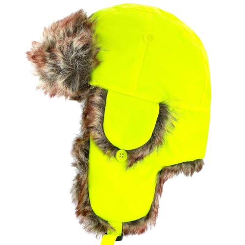 Faux Fur Safety Reflective Aviator Trapper Hat Snow Ski Trooper Winter Cap