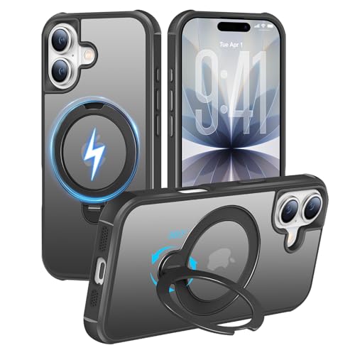 HuwaiH 360° Rotatable Magnetic Stand Case for iPhone 17, Black