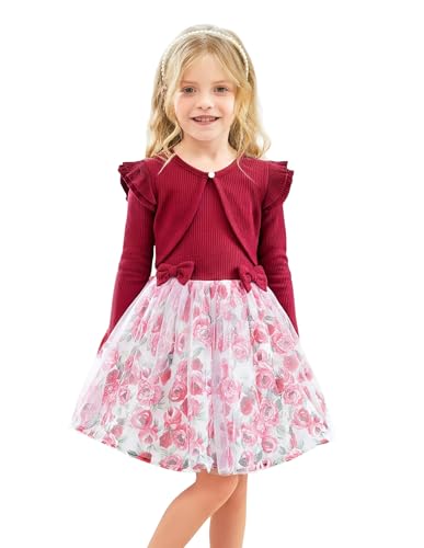 PATPAT Mädchenkleider Set mit Strickjacke & Haarband, Prinzessin...