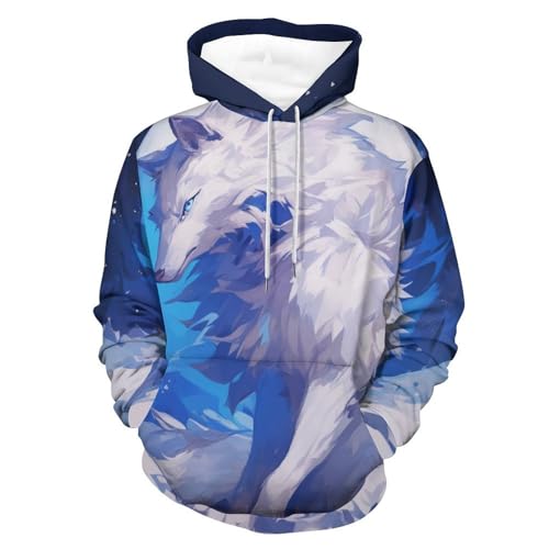 Sweat à capuche lune loup blanc homme femme sweatshirt manches longues taille S pullover