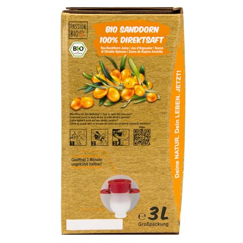 Jus d’argousier bio, 3 L – issu de culture allemande, 100% baies, sans sucre ajouté (loi), contient naturellement du sucre. – vue 4