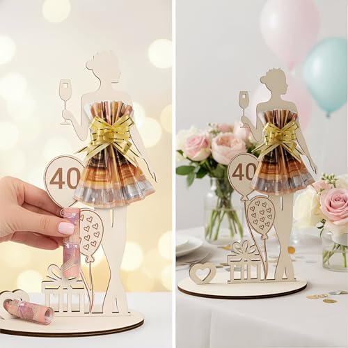 Geldgeschenk 40. Geburtstag Frau – Holz Schild mit Gästebuch, Geschenk zum 40. Geburtstag für Frauen, Deko und Geldgeschenk in Einem für Hochzeit, Tischdeko & Jubiläum