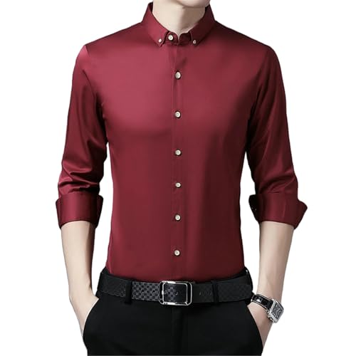 Camisa hombre corte ajustado cuello solapa ligero un solo color casual