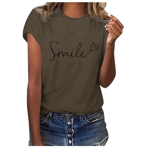 T-Shirt Damen Sommer Basic Tshirt Rundhals Kurzarm Oberteile Print Bluse Weiß Bedrucken Oberteile Basic Shirt Bequem Baumwolle Casual Tee Shirts Locker Hemd Bunte Drucken Tops Sportshirt
