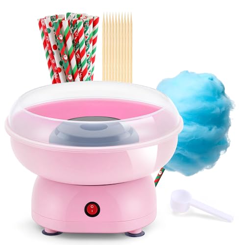 Cotton Candy Machine for Kids & Family, Mini Pink Vintage Cotton Candy Maker with 40 Sticks & Sugar Scoop, Ideal for Birthday Christmas Party Gifts