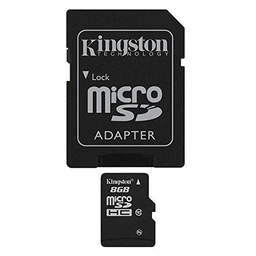Kingston SDC10/8GB 8 GB microSDHCClass 10 Flash Card with SD Card Adapter, Black