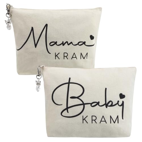 2 Stück Baby Geschenk Mommy Bag, Kosmetiktasche Bag Baby Geschenk, Geschenk Werdende für Frische Mama, Babyparty Mom Bag Geschenke Geburt mit Keychain, Werdende Mama Geschenk für Schwangere Muttertag