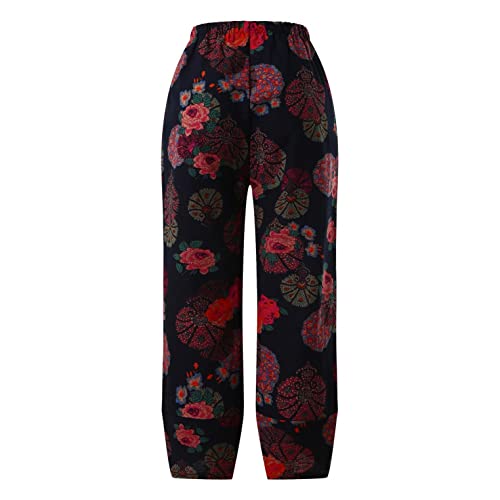 Women's Vintage Wide Leg Pants Cotton Linen Harem Pants Summer Elastic Waist Casual Lightweight Baggy Pants #TOP3