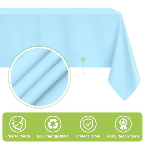 Image of Mulbozy Light Blue Plastic Table Cloth Disposable 4 Pack, 54 x 108 Inch Tablecloths Rectangle, Baby Blue Plastic Table Cover for Party Decor