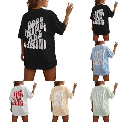 SKFLABOOF Sport Tshirt Damen Oversized Shirt Bluse mit Backprint Aesthetic T-Shirt Gym Oberteil Shirt Oversize Mit Aufdruck Rundhals Basic T Shirts Coole Sachen für Teenager Mädchen