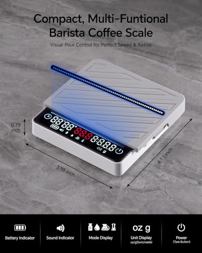 MUVNA Digital Mini Coffee Scale with Timer - Mini Espresso Scale with Flow Rate Indicator & Brew Ratio, 4 Smart Modes Rechargeable 2kg/0.1g Precision Scale for Pour Over, Kitchen, Matcha, White - image 4