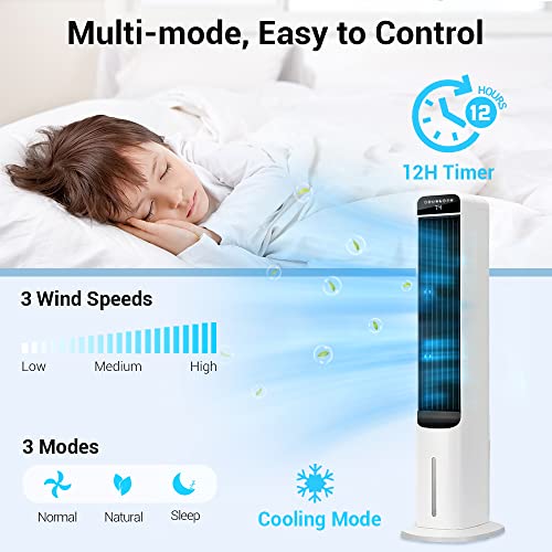 Image of Uthfy 34 inch Portable Air Conditioner, Evaporative Air Cooler, Cooling Fans That Blow Cold Air, Remote, 12H Timer, 4 Ice Packs, Dual Water Tank