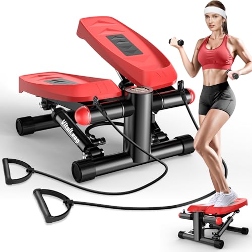 Steppers for Exercise at Home, Air-Powered Mini Steppers with Resistance Bands for Home Fitness, 330LBS Loading Capacity, Super Quiet Stair Steppers with LCD Monitor