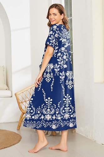 Image of Ekouaer Women Robe Zipper Short Sleeves Full Length House Coat with Pockets