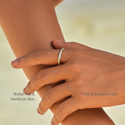 STORYJEWELLERY 18K Gold Plated Stacking Rings for Women, Eternity Bands for Women, Thick Wedding Rings, Gold Plated Pave Statement Ring, Gifts for Her3