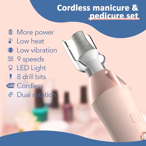 Image of Mfish Electric Callus Remover for Feet, Rechargeable Foot File with Digital Display, 9 Speeds & 8 Grinding Heads, Professional Pedicure Tool for Thick Calluses, Cracked Heels & Hard Skin Pink