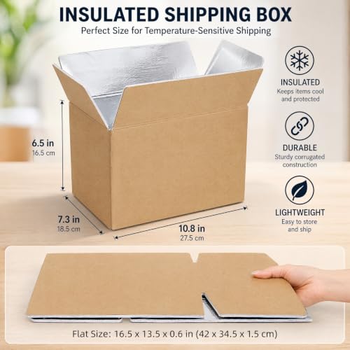 Image of ZAVOOS 12 Pack Insulated Shipping Box, 10.8'' x 7.3'' x 6.5''